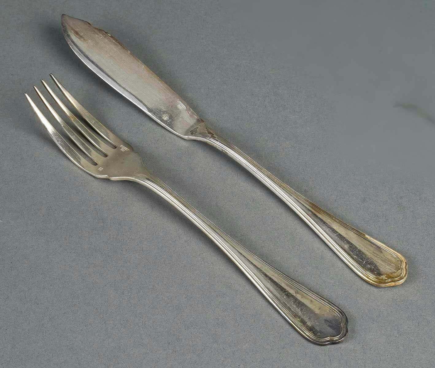 Fish Service With 12 Forks And 12 Fish Knives By The Silversmith Christofle. photo Home Decor