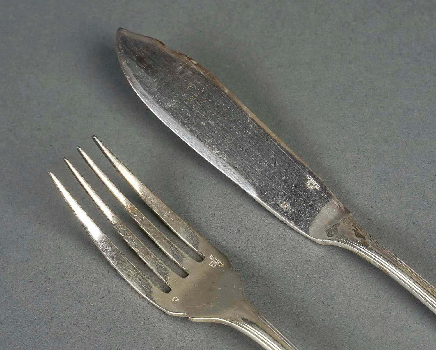 Fish Service With 12 Forks And 12 Fish Knives By The Silversmith Christofle. photo 91.67