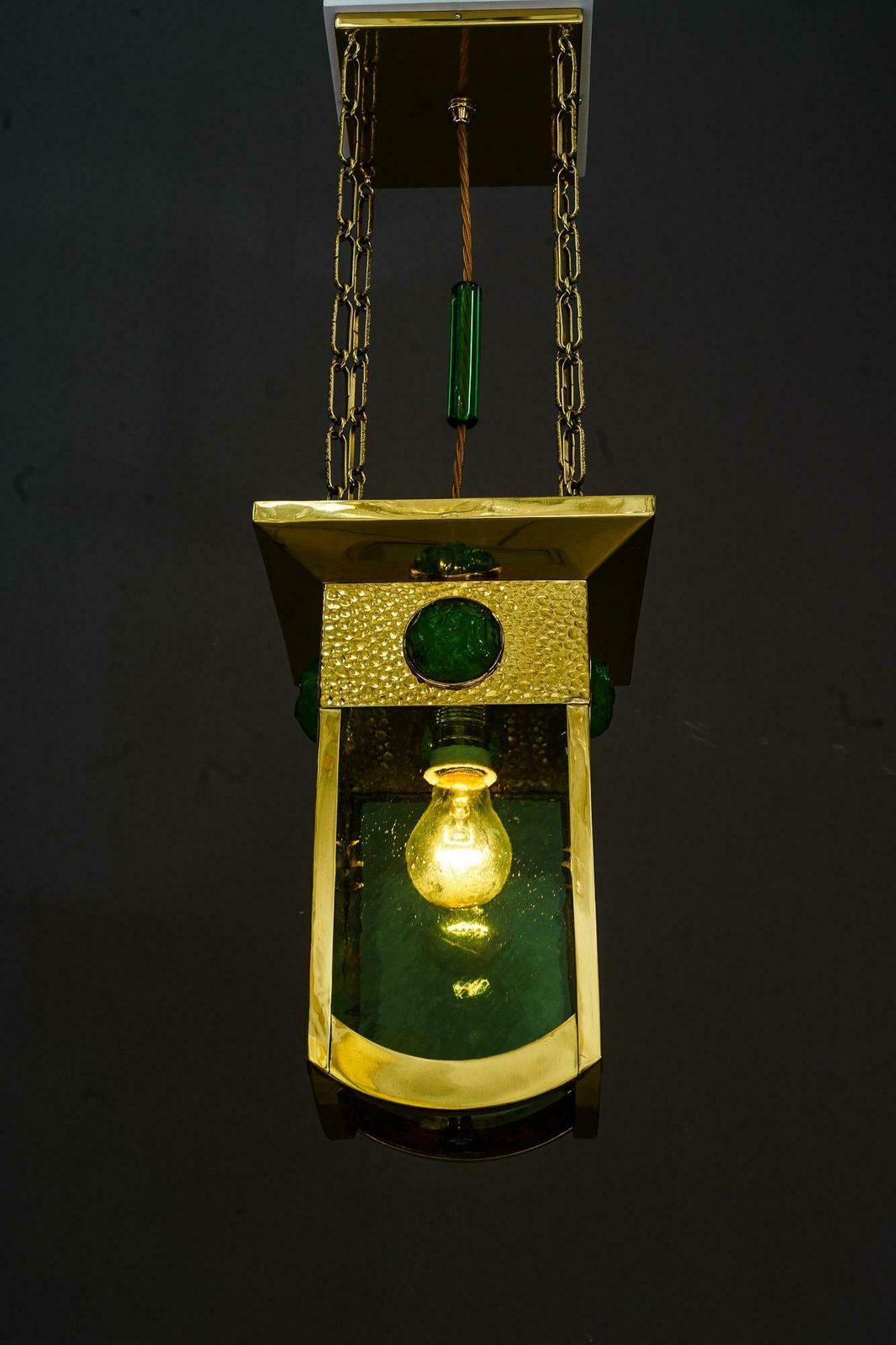 Lighting Art Deco Pendant With Original Antique Glasses And Original Old Opaline Stones photo