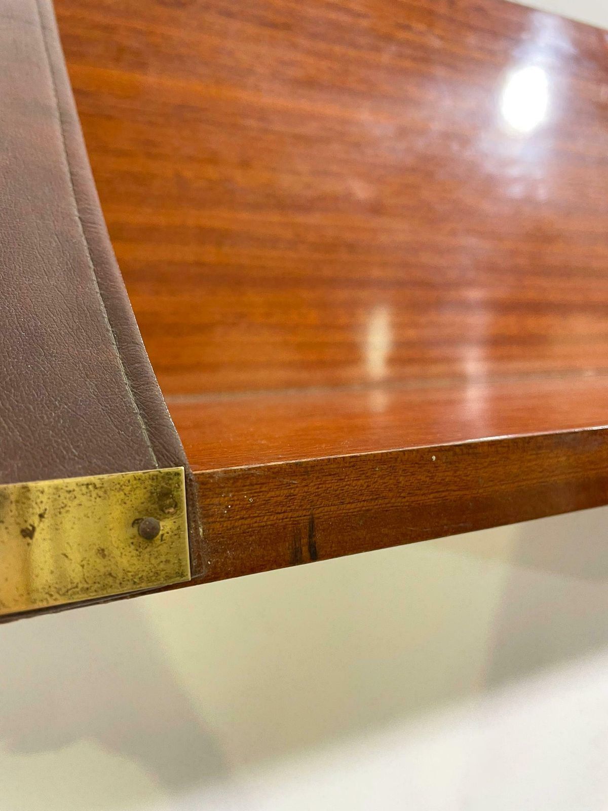 Mid Century Wood, Leather And Brass Shelve, Italy, 1960s   2 Available photo Furniture