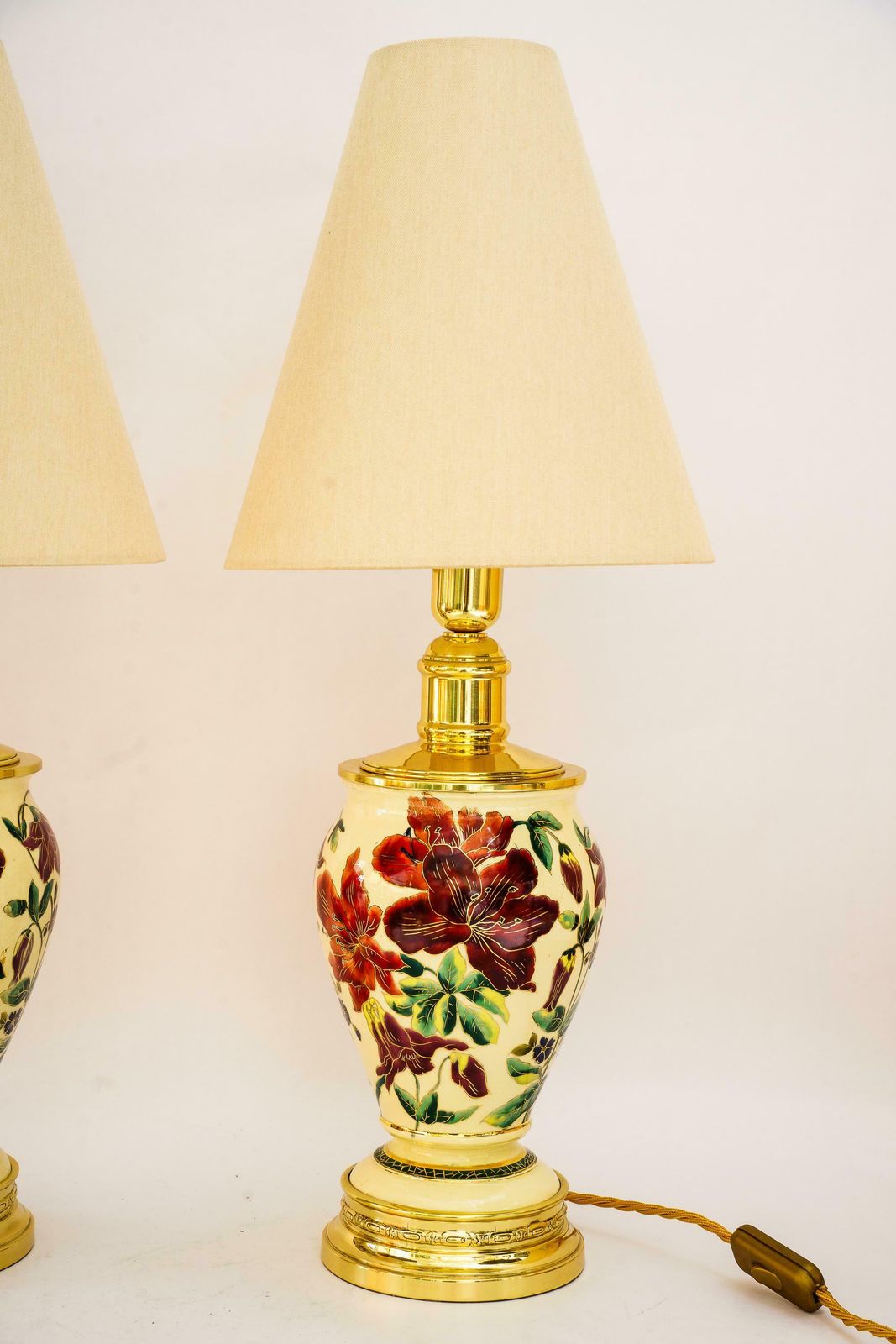 2 Big Historistic Table Lamps With Fabric Shades Vienna Around 1890s photo for sale
