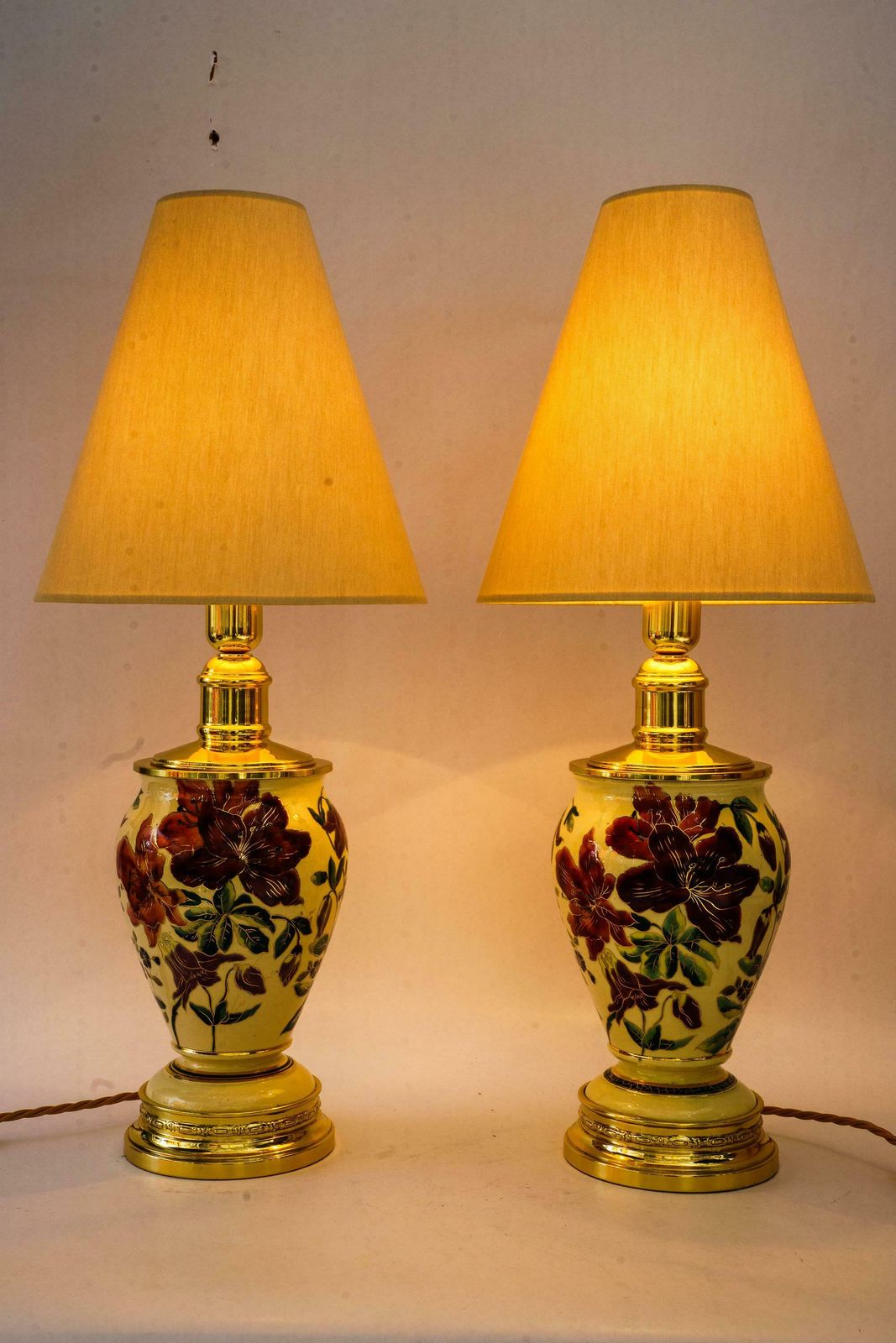 2 Big Historistic Table Lamps With Fabric Shades Vienna Around 1890s photo vinterior