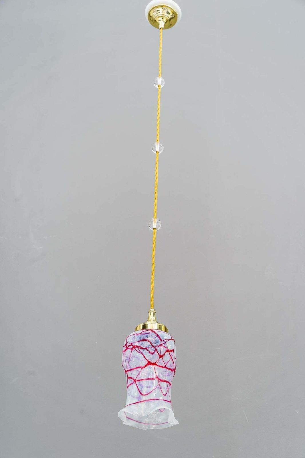 Art Deco Pendant With Original Palme Koenig Opaline Glass Shade Around 1920s photo vinterior