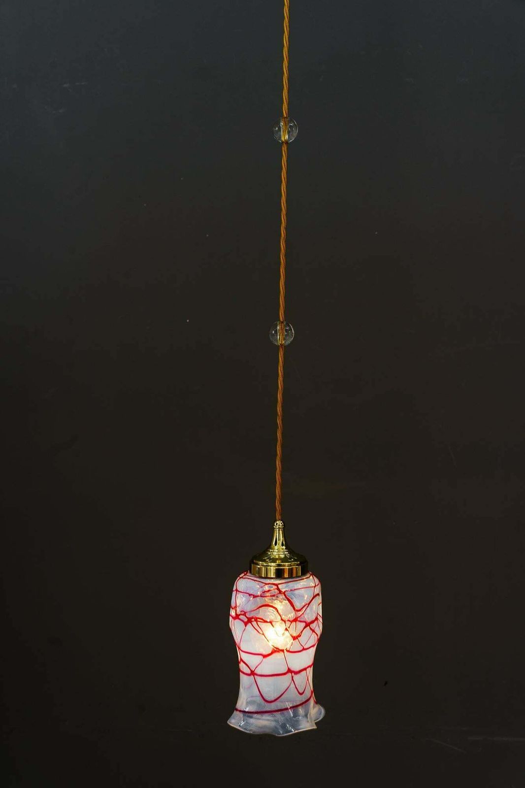 Lighting Art Deco Pendant With Original Palme Koenig Opaline Glass Shade Around 1920s photo