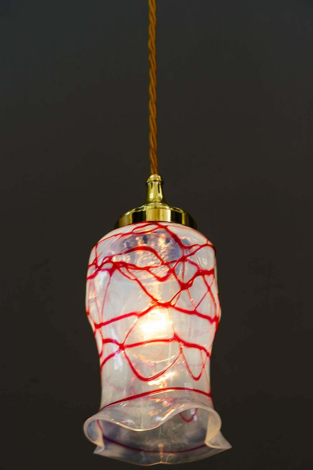 photo vinterior Art Deco Pendant With Original Palme Koenig Opaline Glass Shade Around 1920s
