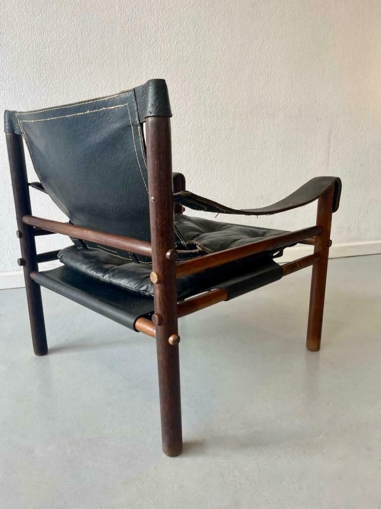 Arne Norell Black Leather Safari Easy Chair, Sweden Ca. 1970s photo for sale