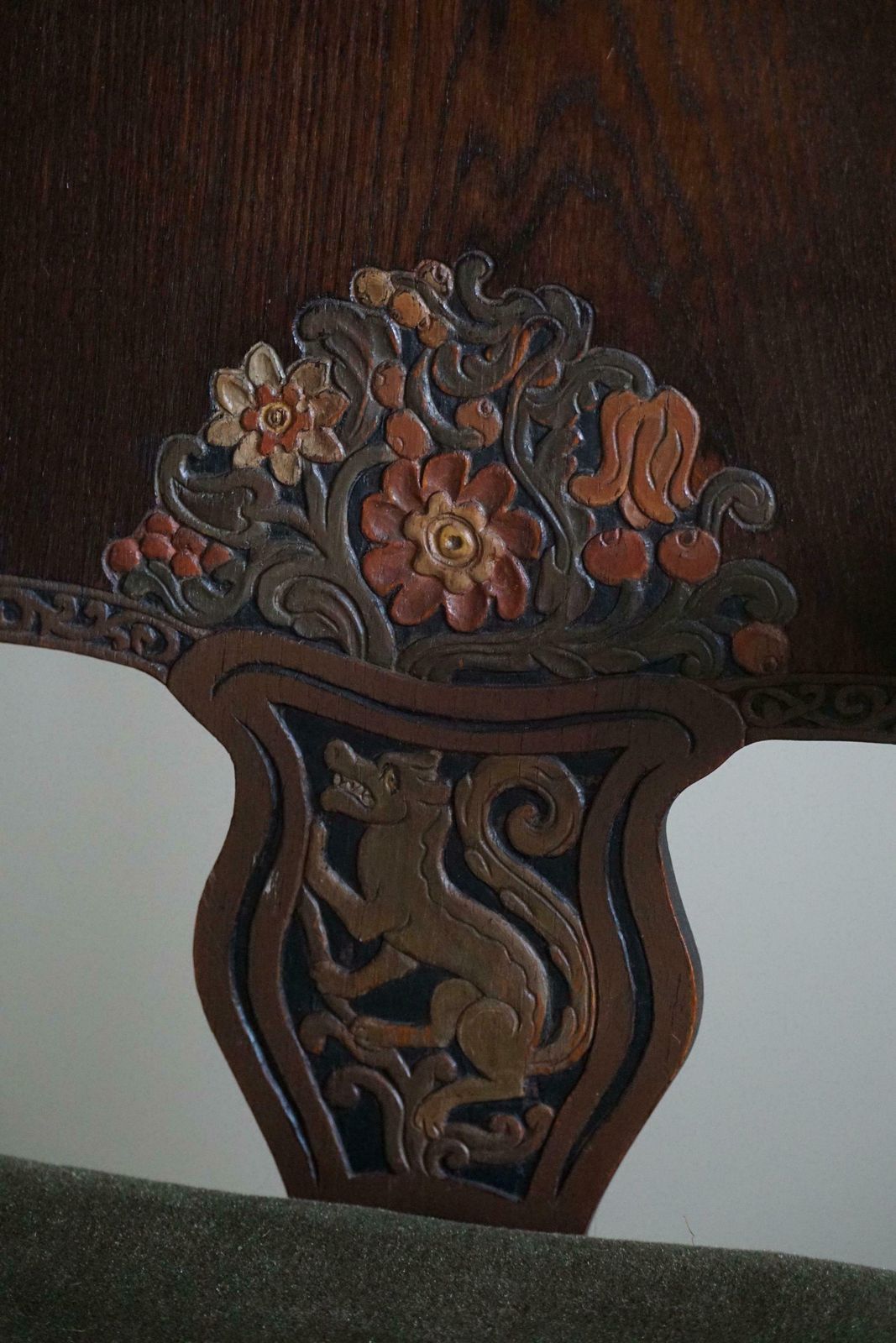 photo buy Hand Carved Armchair In Oak & Velvet, Danish Cabinetmaker, Jugendstil, 1939