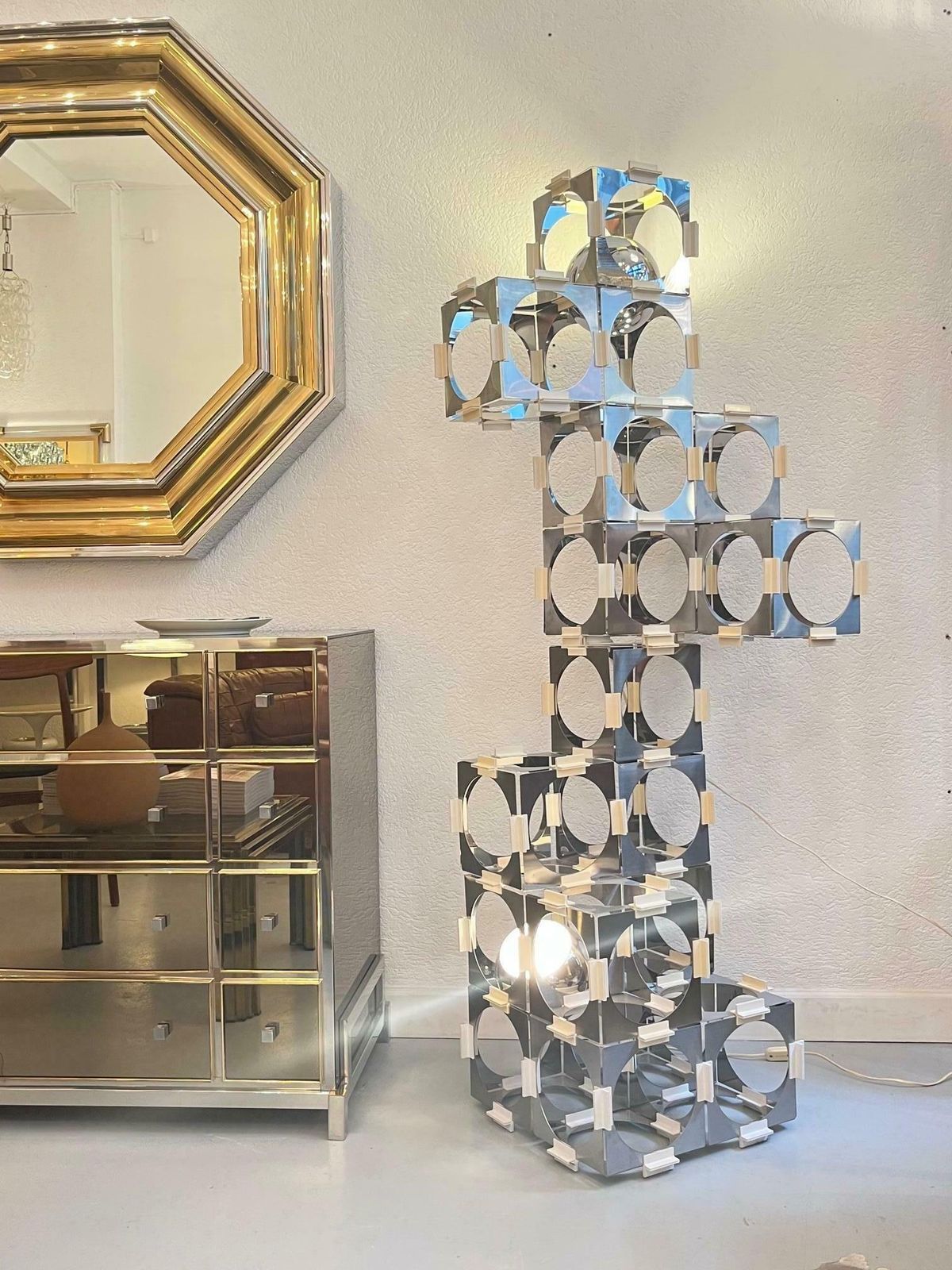 Rare Stainless Steel Skyscraper Modular Floor Lamp By Reggiani, Italy, Ca. 1970s photo furniture