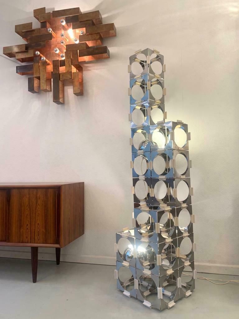 Rare Stainless Steel Skyscraper Modular Floor Lamp By Reggiani, Italy, Ca. 1970s photo for sale