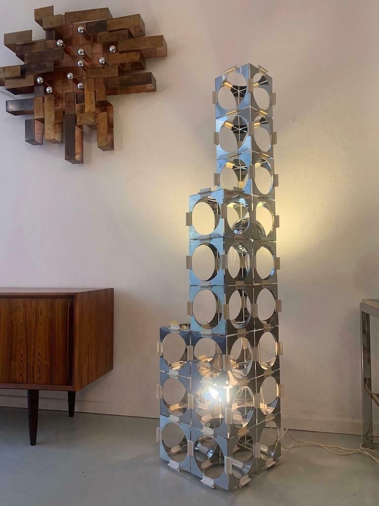 photo furniture Rare Stainless Steel Skyscraper Modular Floor Lamp By Reggiani, Italy, Ca. 1970s