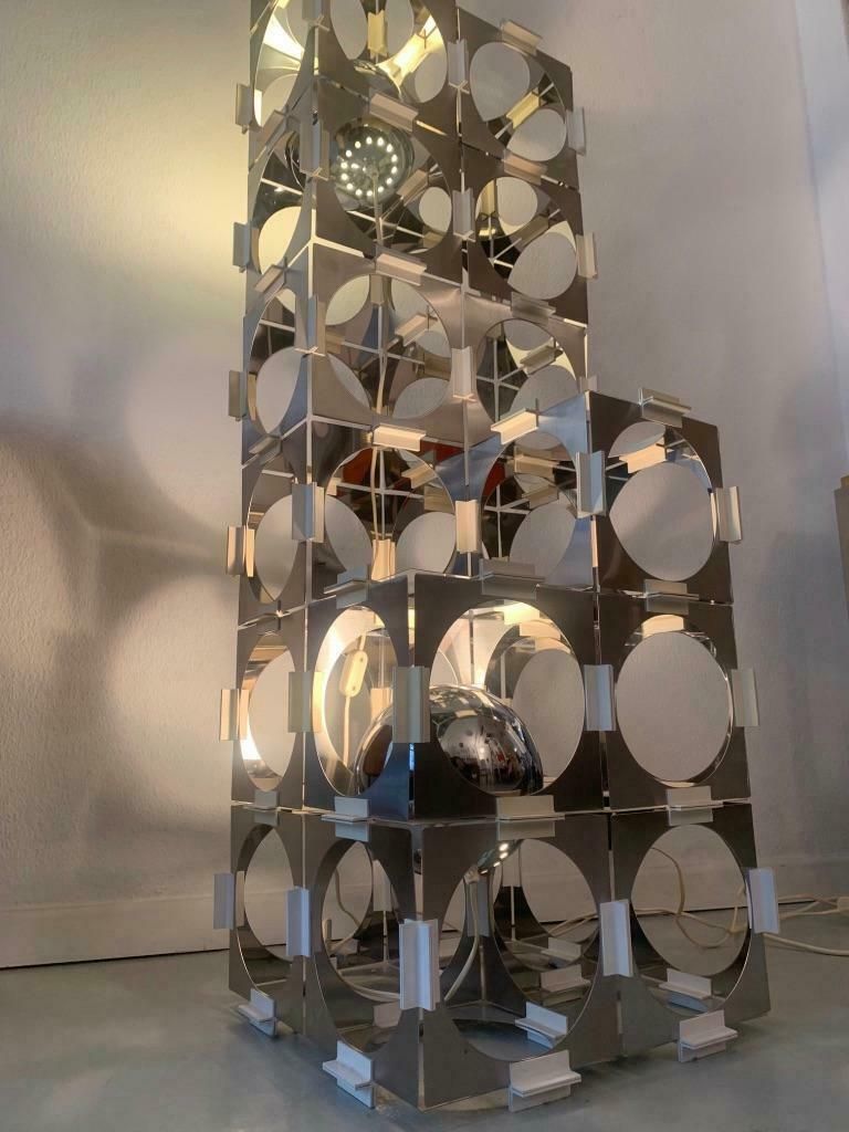 photo vintage Rare Stainless Steel Skyscraper Modular Floor Lamp By Reggiani, Italy, Ca. 1970s