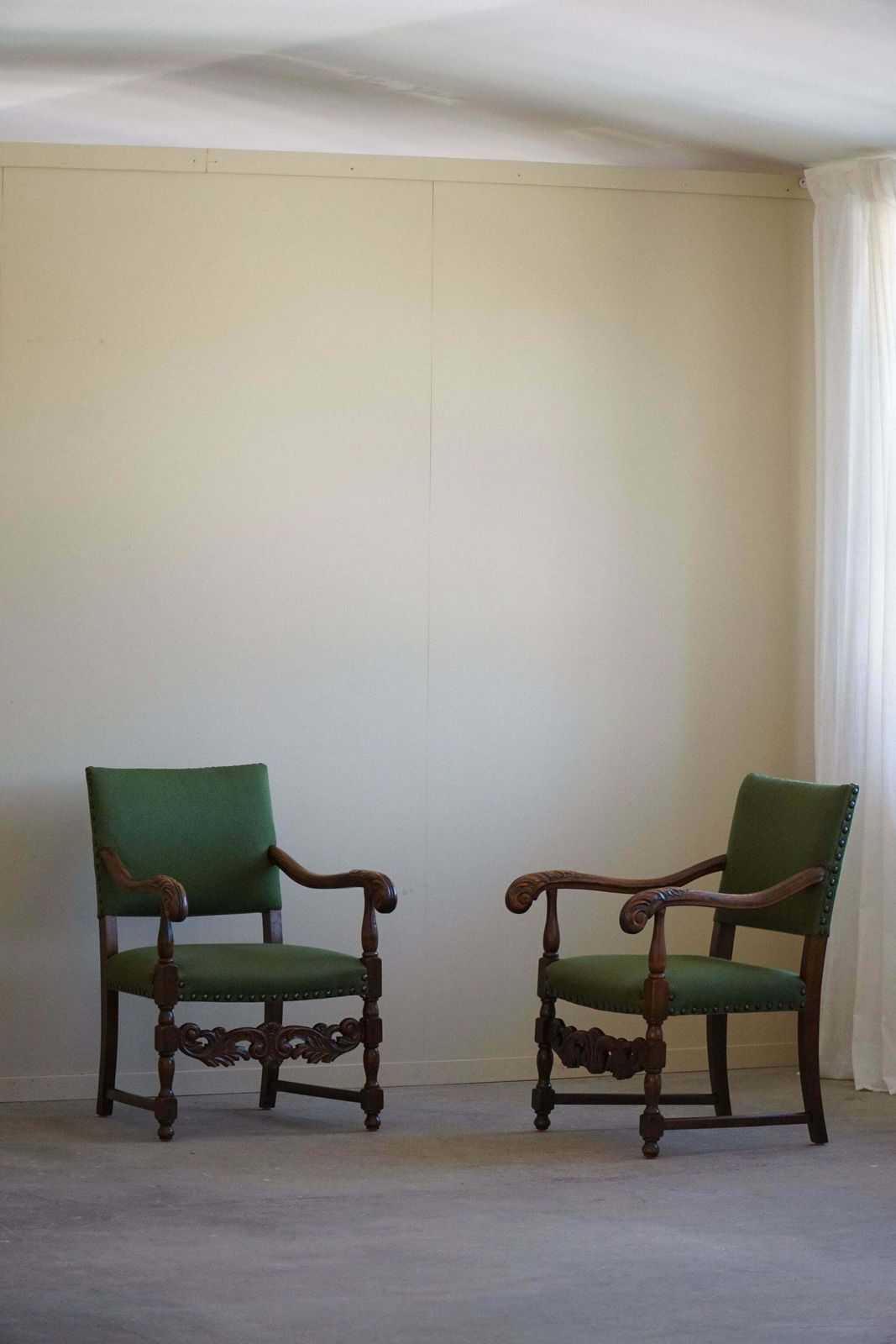 Armchairs In Oak & Wool, Louis XIII Style, By A French Cabinetmaker In The 1930s photo furniture