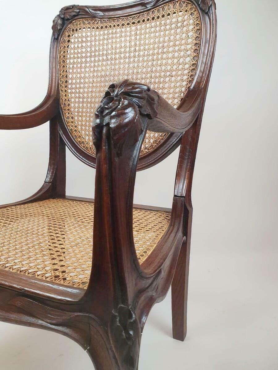 Art Nouveau Armchair In Oak And Canework photo vintage