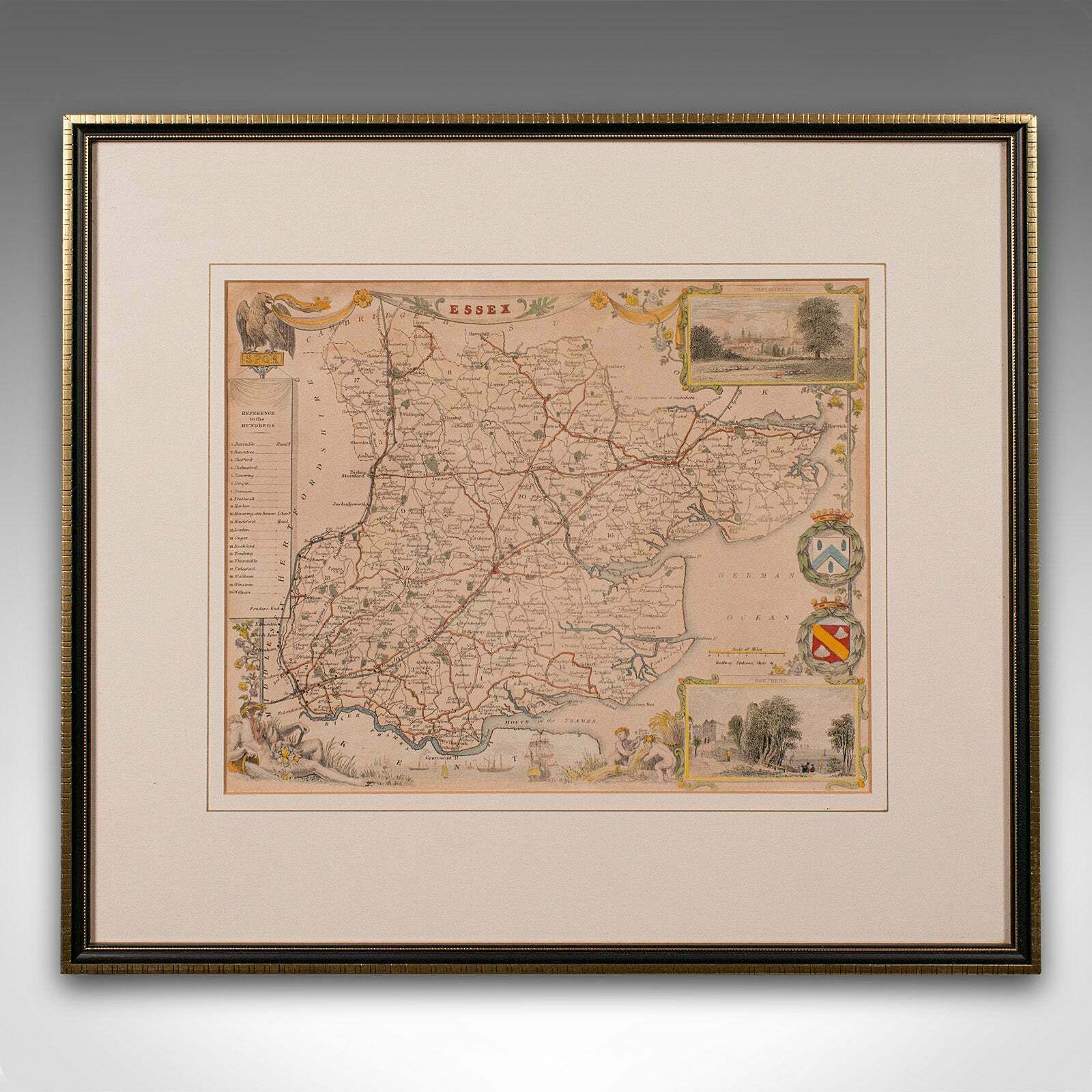 Antique County Map, Essex, English, Framed, Cartographic Interest, Victorian photo furniture