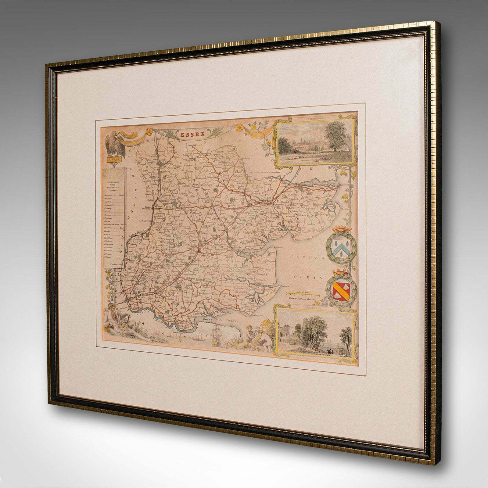 Antique County Map, Essex, English, Framed, Cartographic Interest, Victorian photo for sale