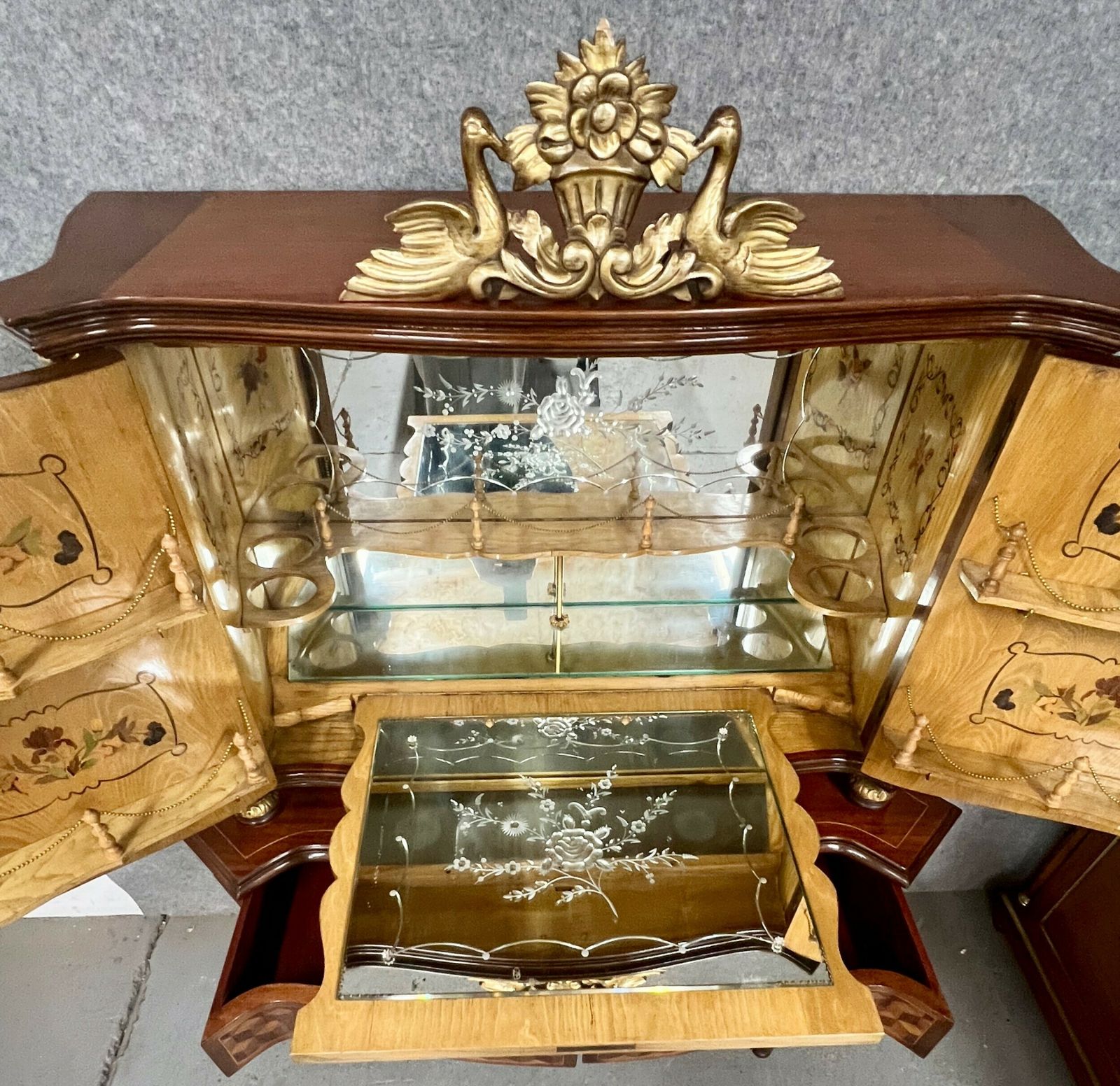 Stunning Serpentine Shaped Marquetry Inlaid Cocktail Cabinet photo buy