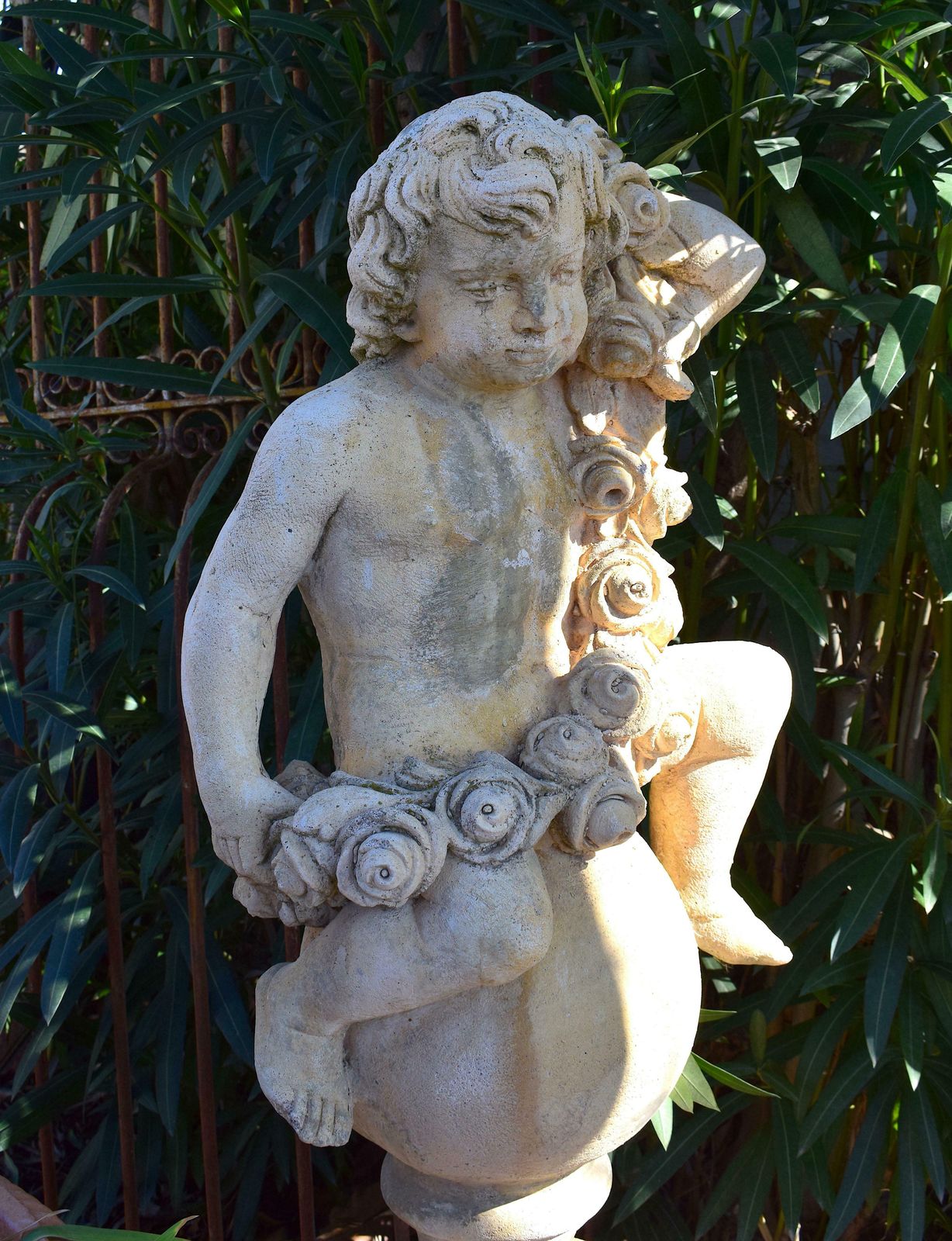 Pair Of 20th Century Garden Cherubs On Square Plinths photo vintage