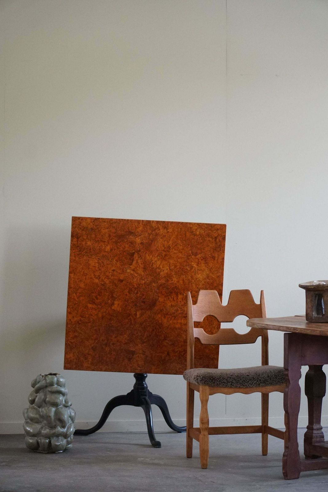 Handcrafted Square Antique Drop Leaf Table In Burl Wood, Swedish, 19th Century photo for sale