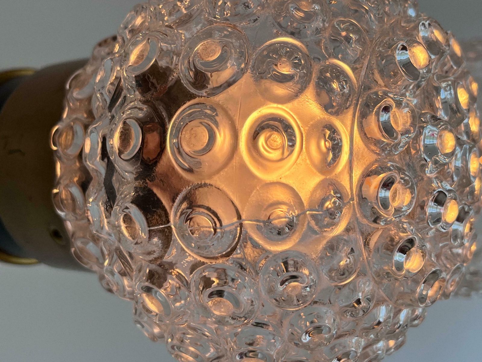 Mid Century Glass And Brass Pendant By Napako, 1960s photo Lighting