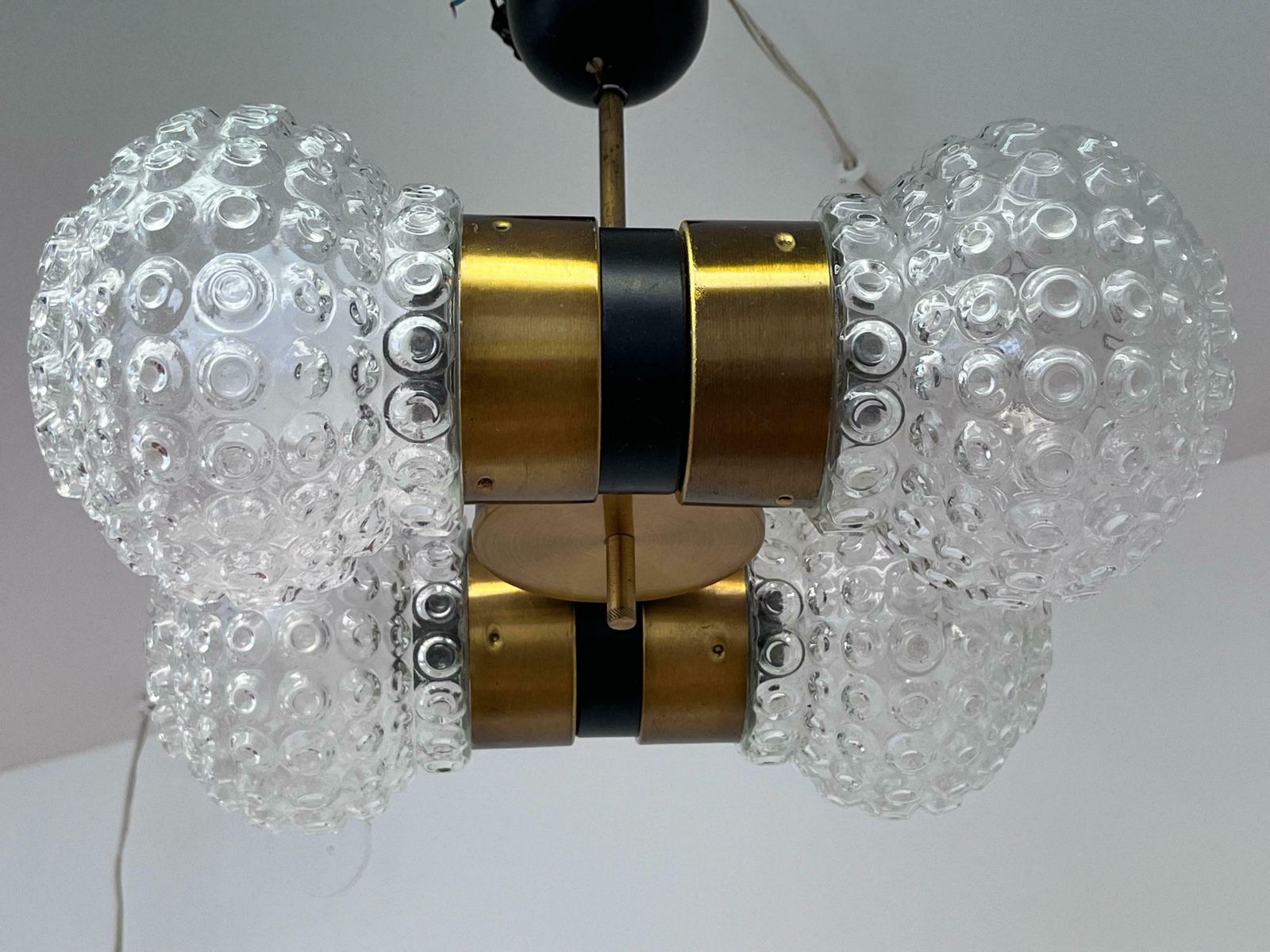 Mid Century Glass And Brass Pendant By Napako, 1960s photo vintage
