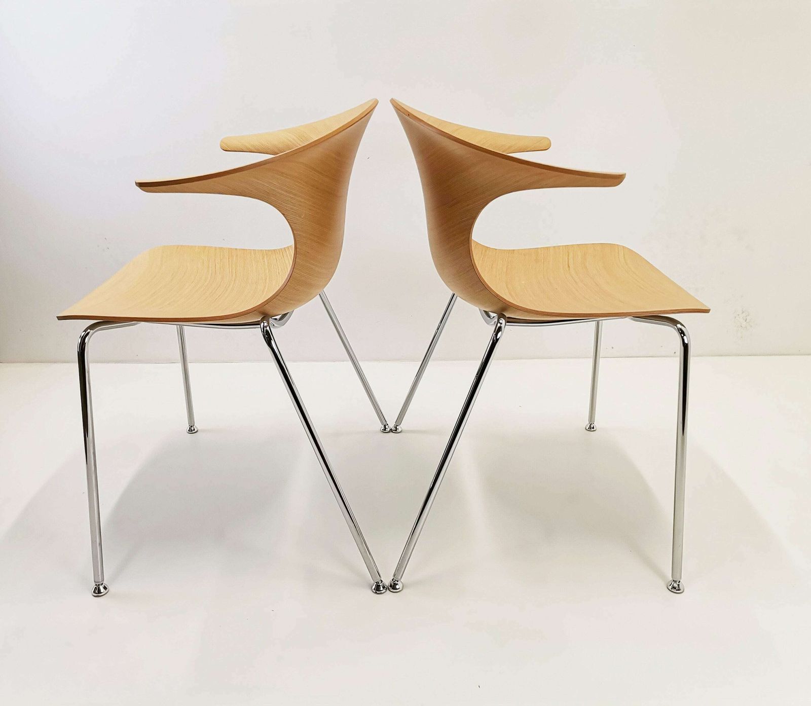 1 Of 2 Loop Wood Dining Chairs By Infiniti, 00's Italy / Modern Italian Design / Minimal Desk Chair photo vinterior