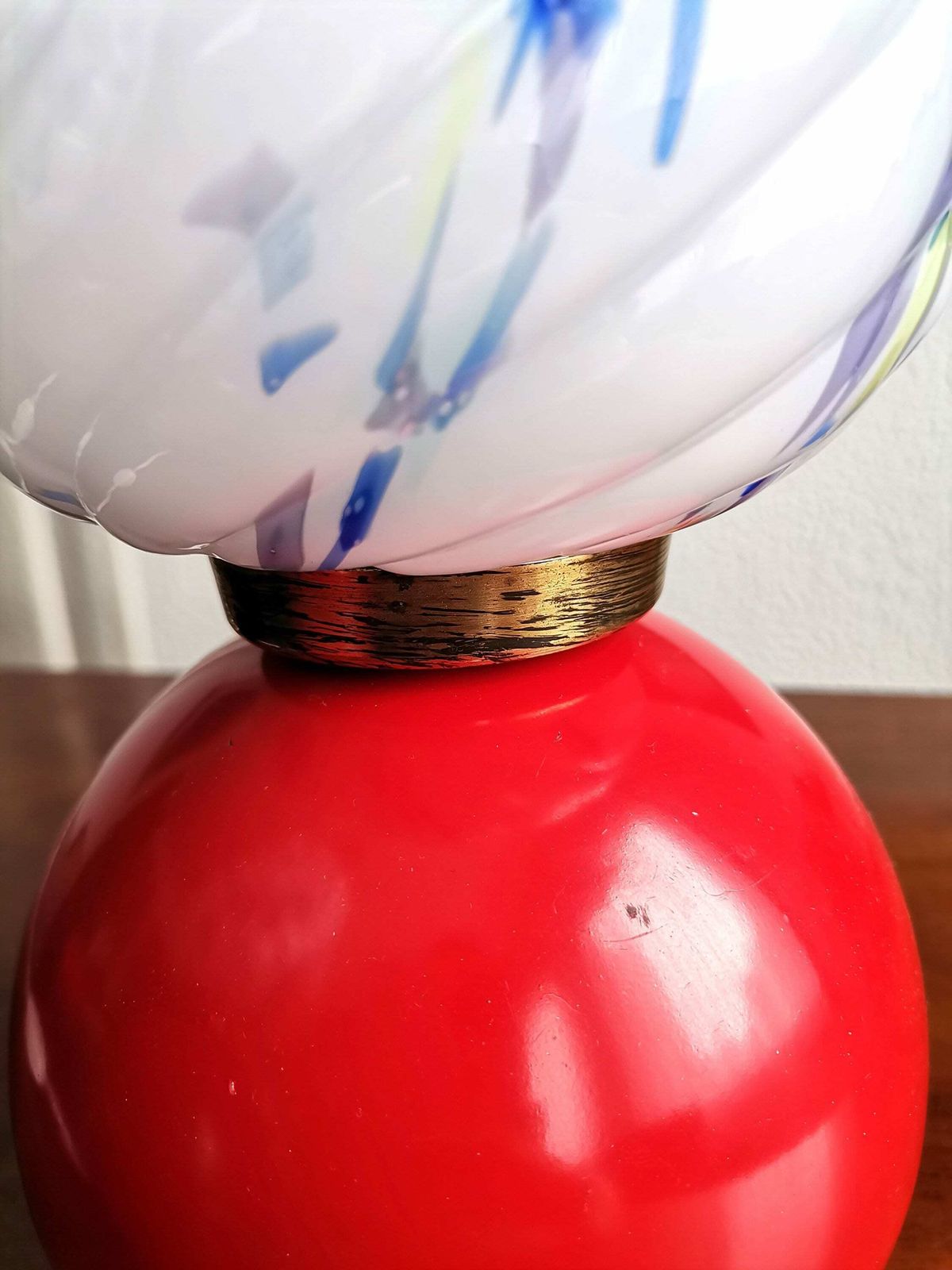 Pair Of Vintage Painted Bedside Lamps / Glass & Metal Table Lamp With Round Base / 60s 70s Yugoslavia / Mid Century Modern Lights photo vinterior
