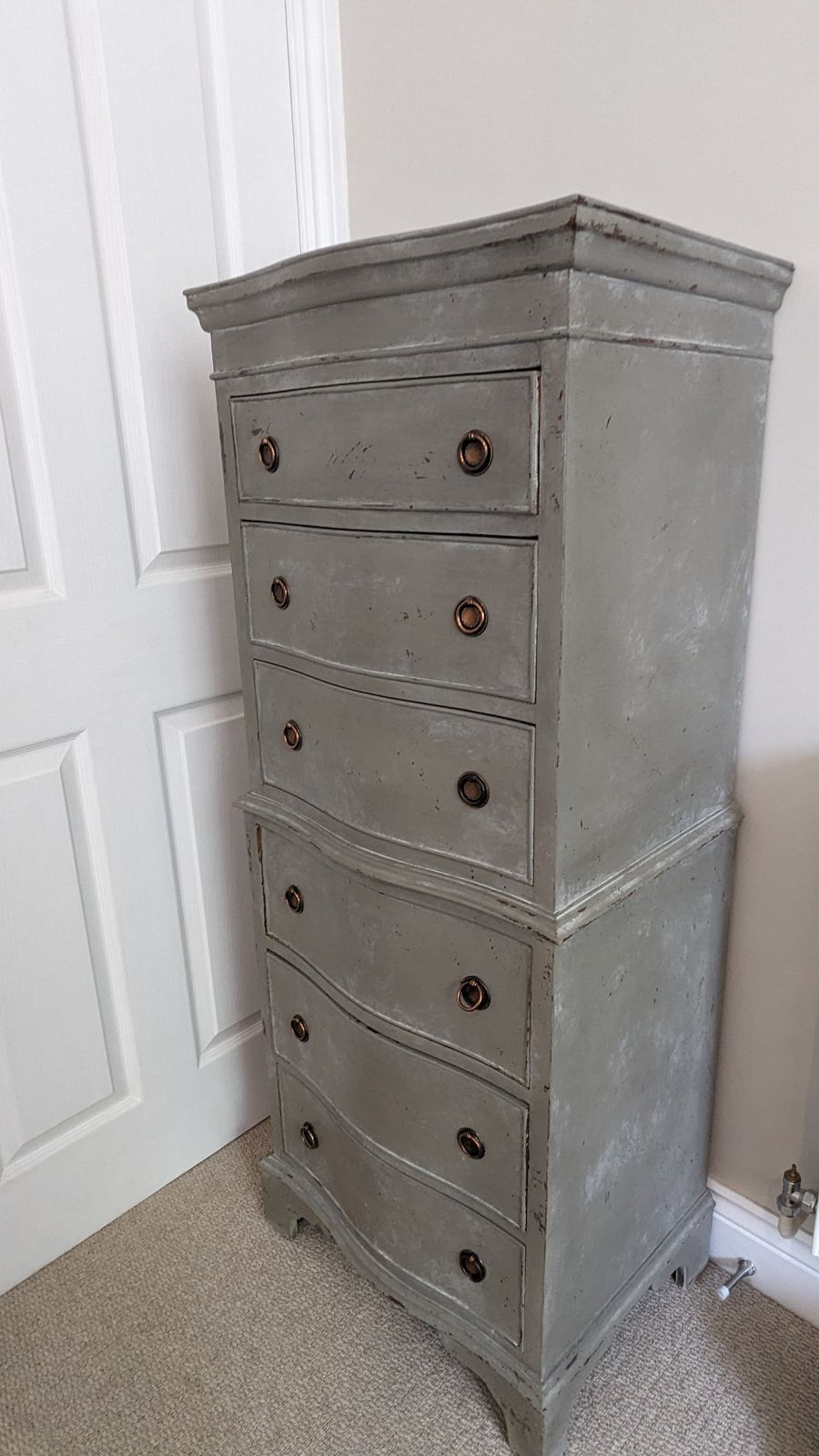Bow Fronted 6 Drawer Tall Boy Chest Drawers photo for sale