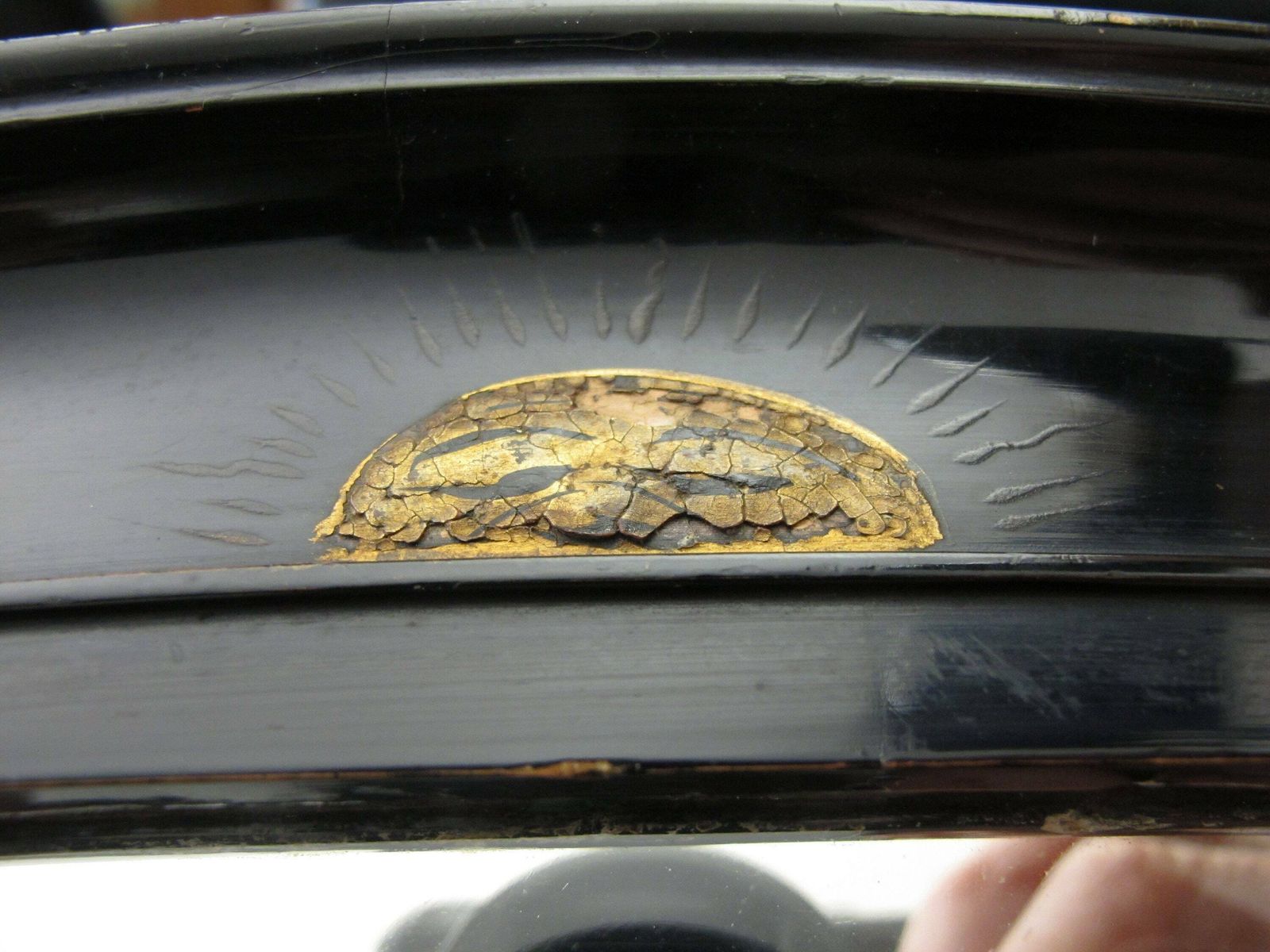Victorian Chinoiserie Lacquered Wall Mirror. Large, Oval With Deep Bevelled Edge. Ready To Hang On New Chain photo buy