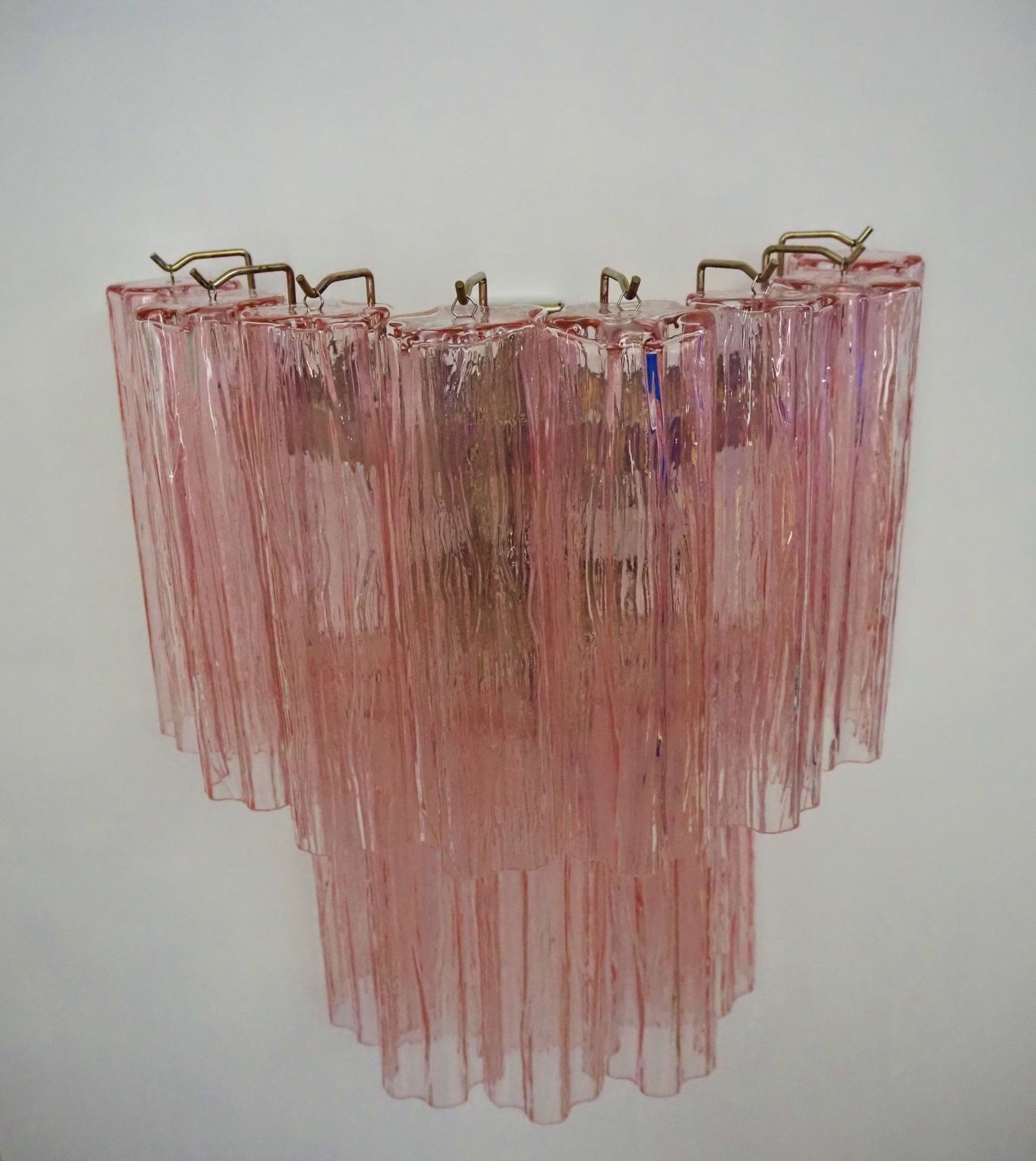 photo for sale Fantastic Pair Of Murano Glass Tube Wall Sconces   13 Pink Glass Tube