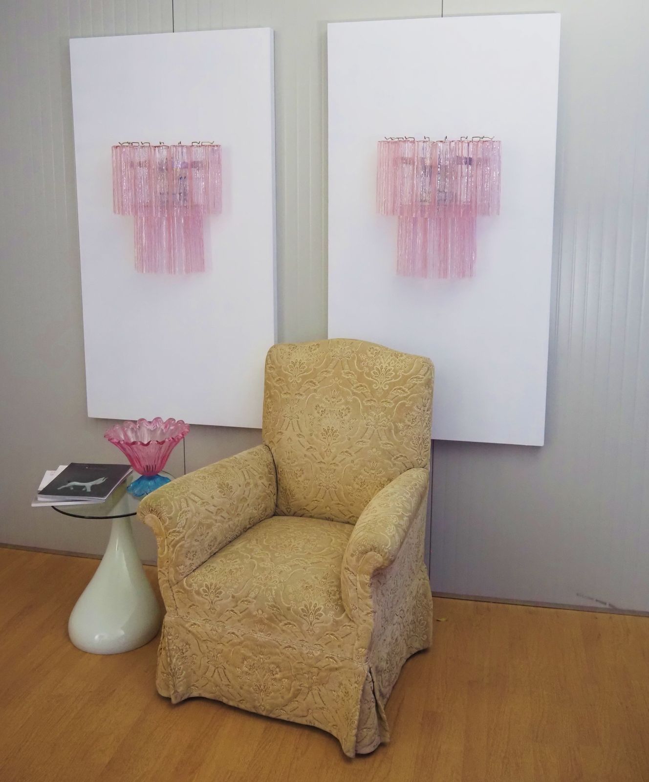 830.0 Fantastic Pair Of Murano Glass Tube Wall Sconces   13 Pink Glass Tube photo