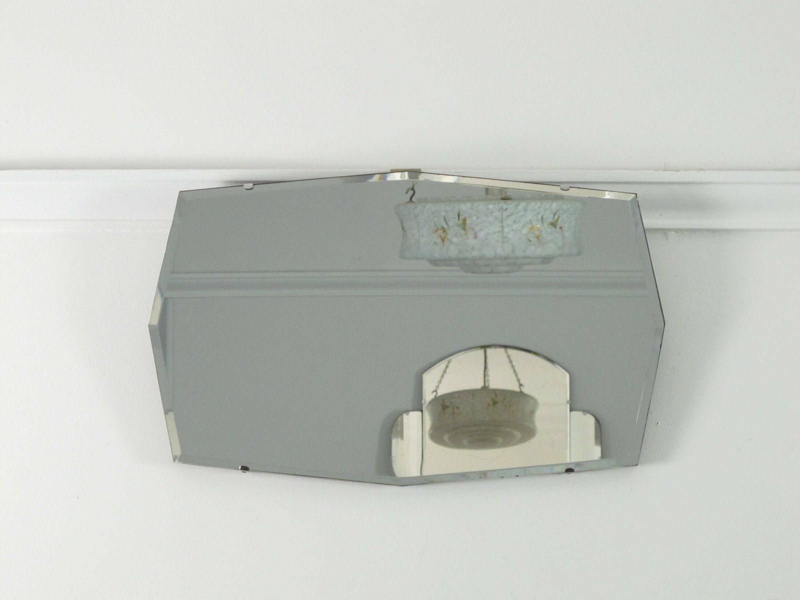 Frameless Art Deco 8 Sided Mirror With Bevelled Edge. Ready To Hang On New Chain. 1950s photo furniture