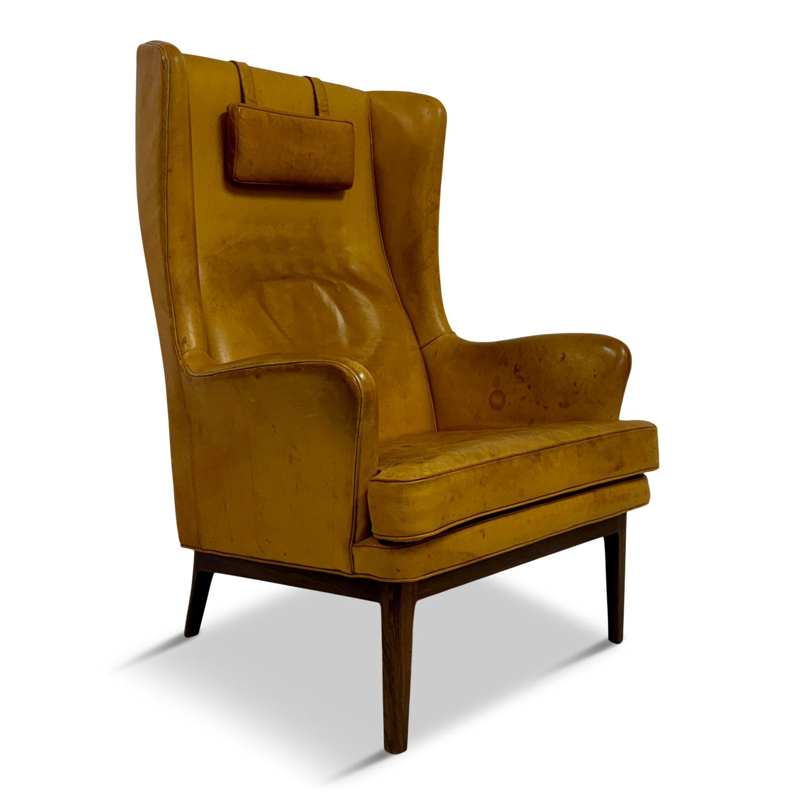 1970s Patinated Leather Wingback Krister Armchair By Arne Norell
