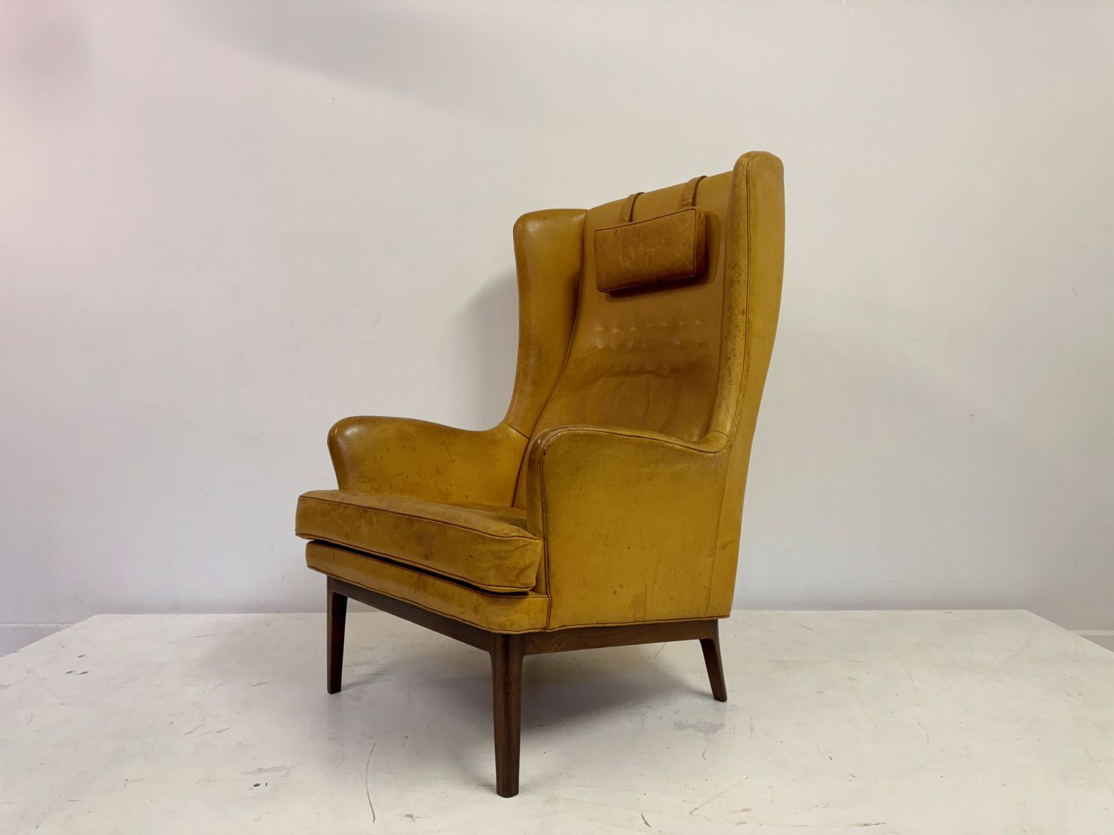 1970s Patinated Leather Wingback Krister Armchair By Arne Norell photo vinterior