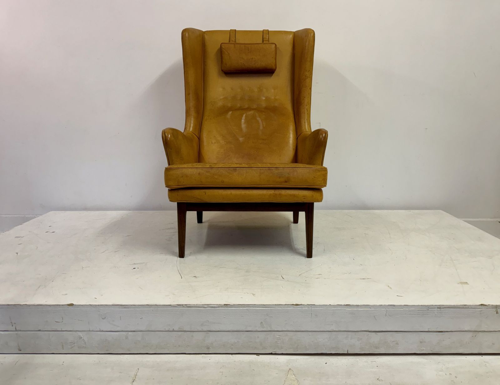 1970s Patinated Leather Wingback Krister Armchair By Arne Norell photo buy