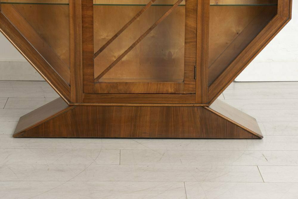 Art Deco Octagonal Display Cabinet Bookcase In Walnut, British C.1930 photo 2250.0