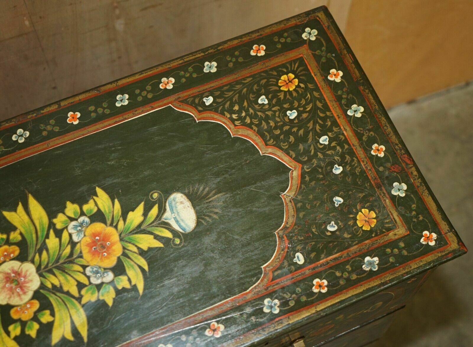 Antique Swedish Hand Painted Green Floral Two Over Three Chest Of Drawers photo buy