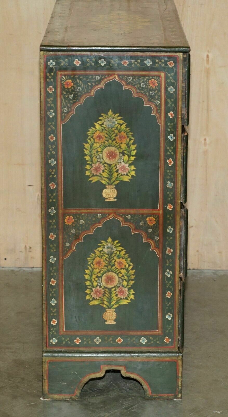 2850.0 Antique Swedish Hand Painted Green Floral Two Over Three Chest Of Drawers photo