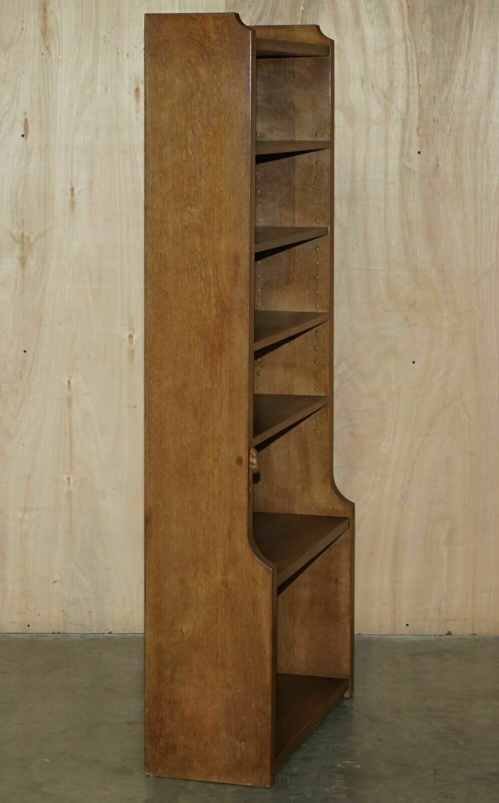 photo for sale Pair Of Vintage Robert Mouseman Thompson English Oak Carved Library Bookcases