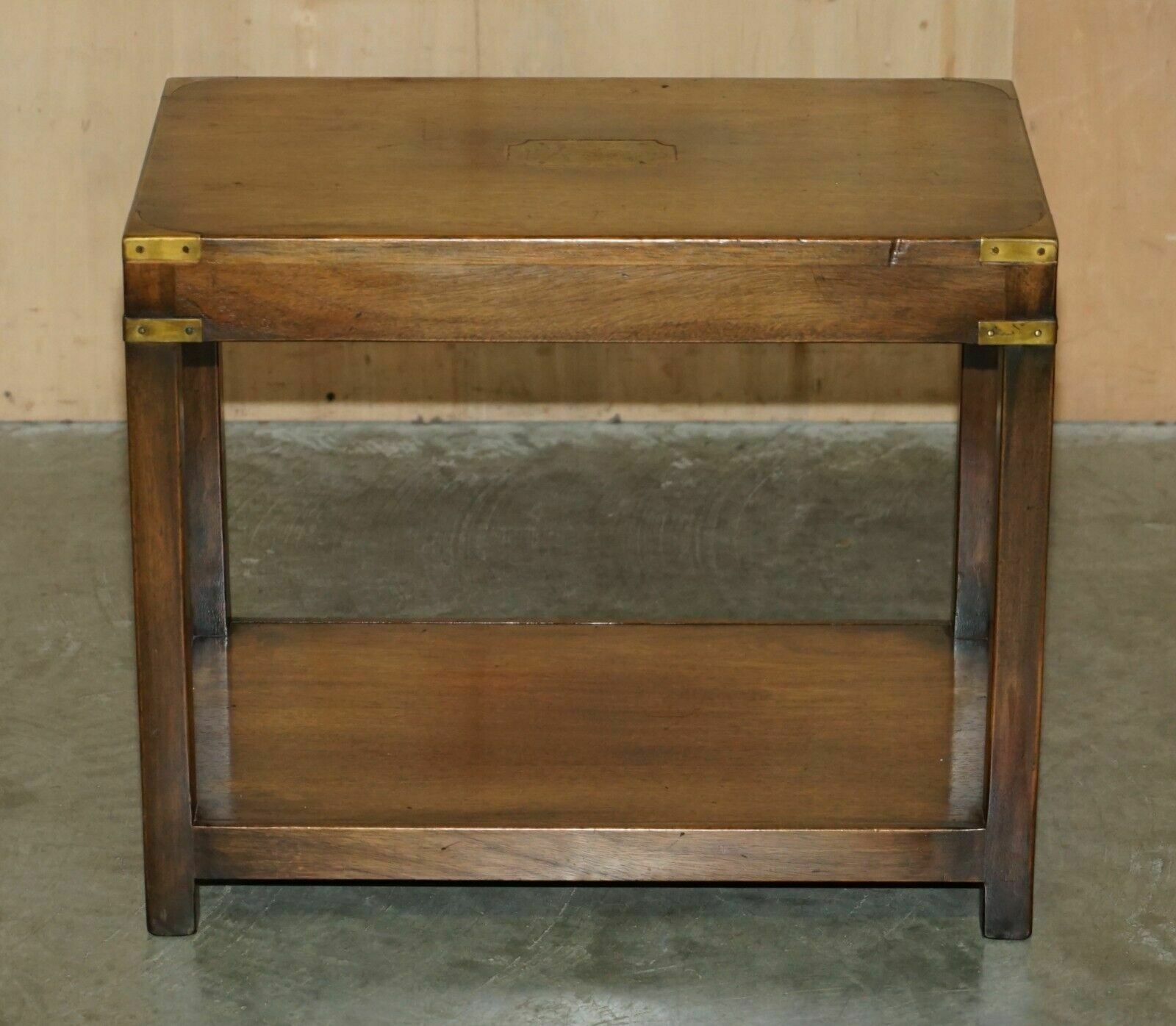 Lovely Harrods London Kennedy Military Campaign High Side End Table Mahogany photo for sale