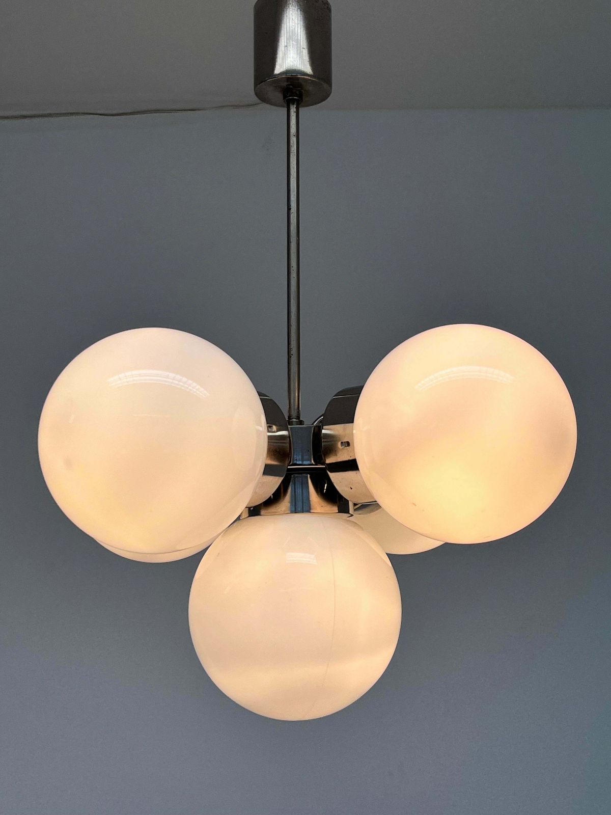 Pair Of Space Age Chrome & Milk Glass Sputniks   Czechoslovakia / 1970s photo furniture