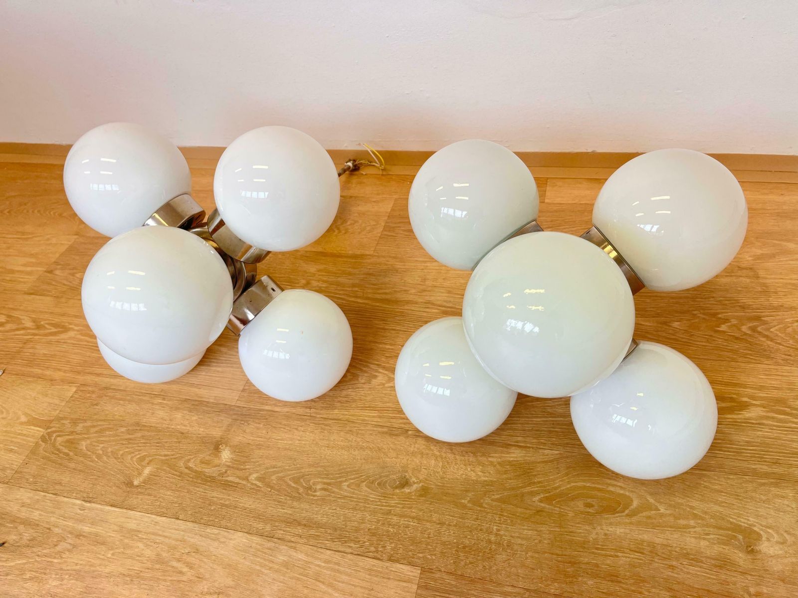 Pair Of Space Age Chrome & Milk Glass Sputniks   Czechoslovakia / 1970s photo vintage