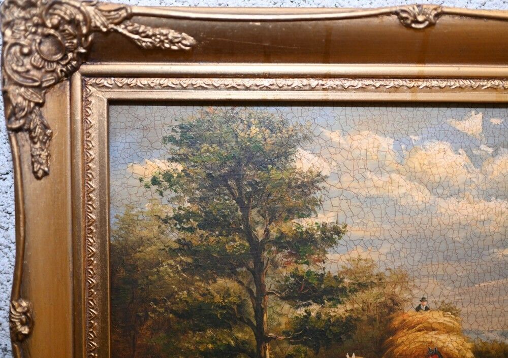 Victorian Oil Painting Rustic Suffolk Landscape Haywain photo vinterior