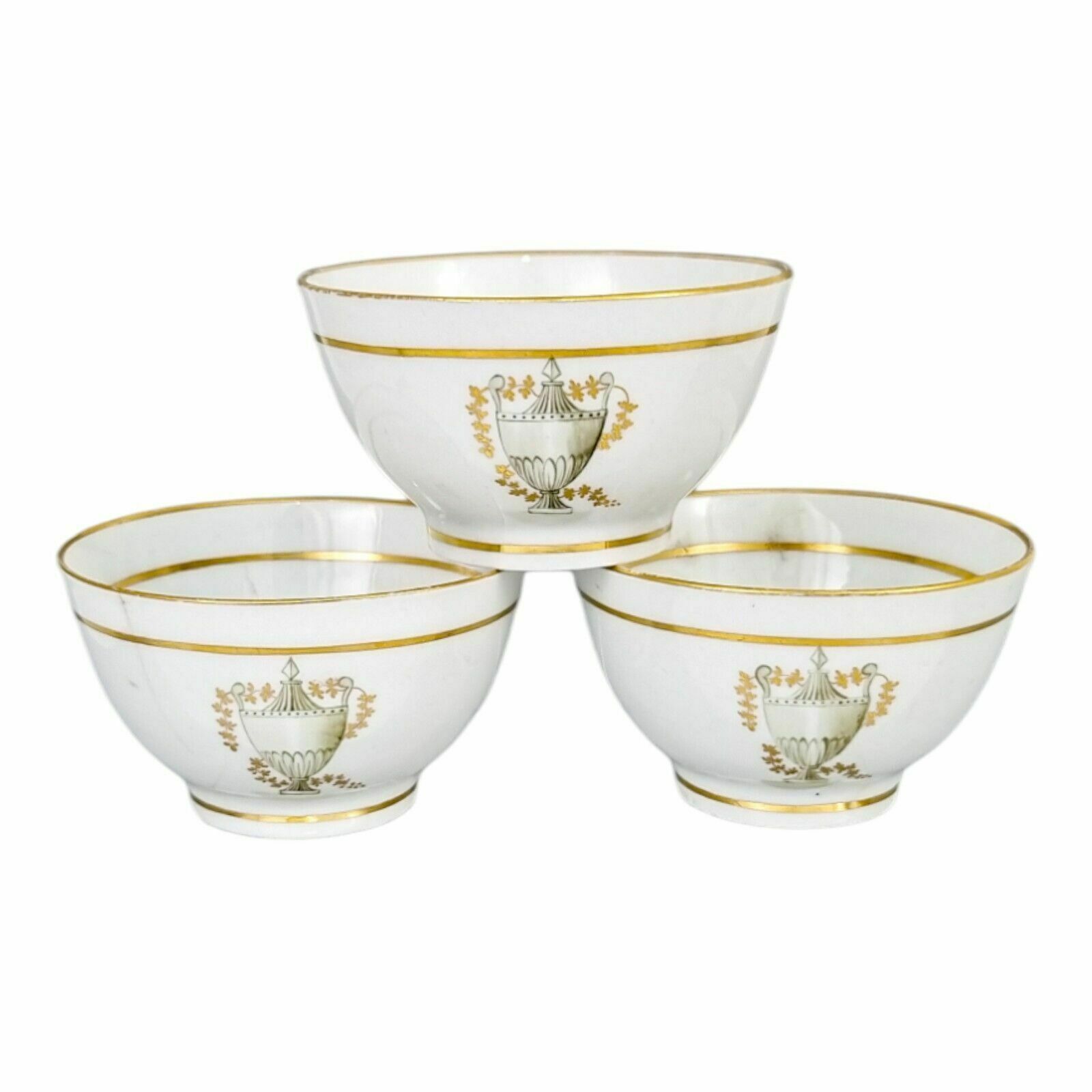 Georgian Thomas Wolfe Factory Z Porcelain Set 3 Bat Printed Tea Slop Bowls, 1800 photo for sale