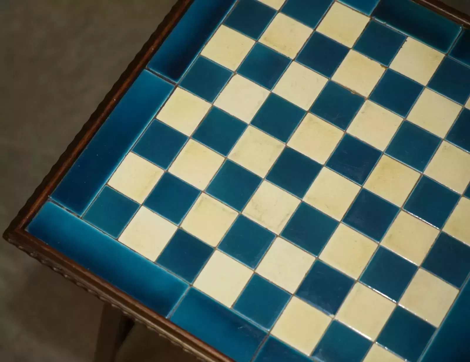 Antique Victorian Aesthetic Movement Style Tiled Top Chessboard Chess Table photo 1350.0