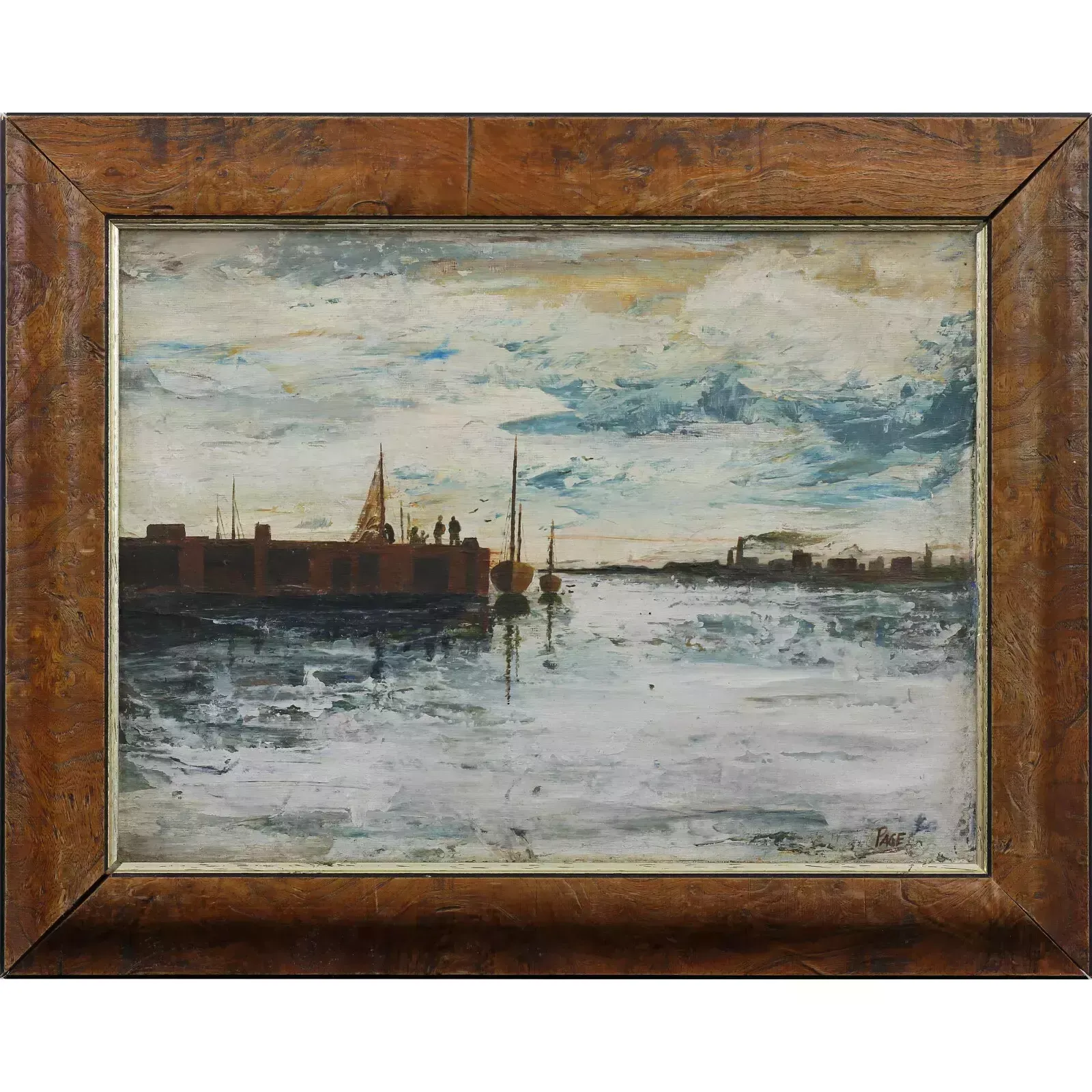 Oil Painting By Page. Harbour Scene