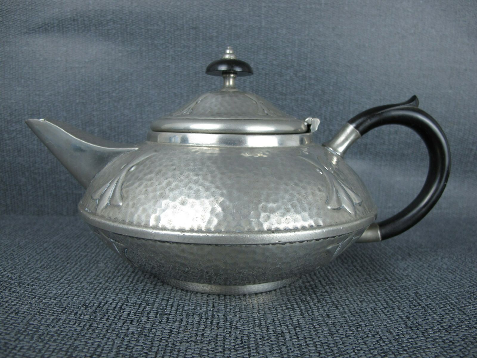 Stunning Vintage Art Deco English Pewter Three Piece Tea Set. Teapot, Milk Jug And Sugar Bowl. Bakelite Handles   Made By Civic photo for sale
