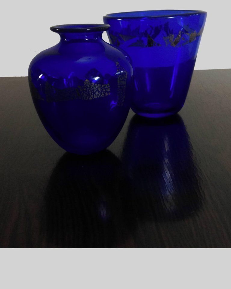 1980s Finn Lynggaard Two Studio Vases, Of Blue Glass With Silver Decorations photo Home Decor