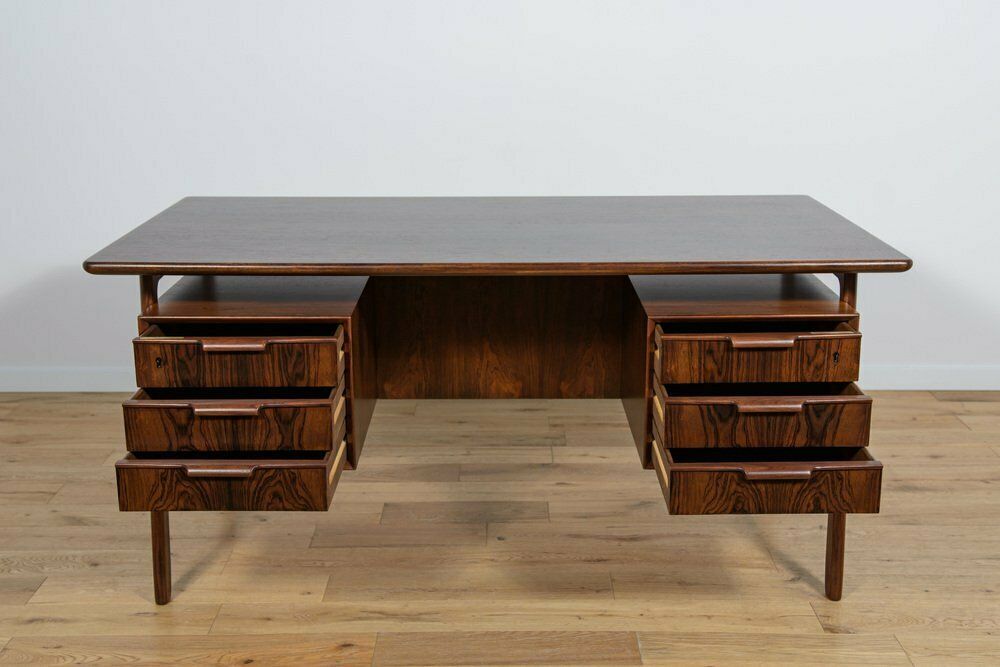 photo vintage Mid Century Teak Model 75 Freestanding Desk From Omann Jun, Denmark, 1960s