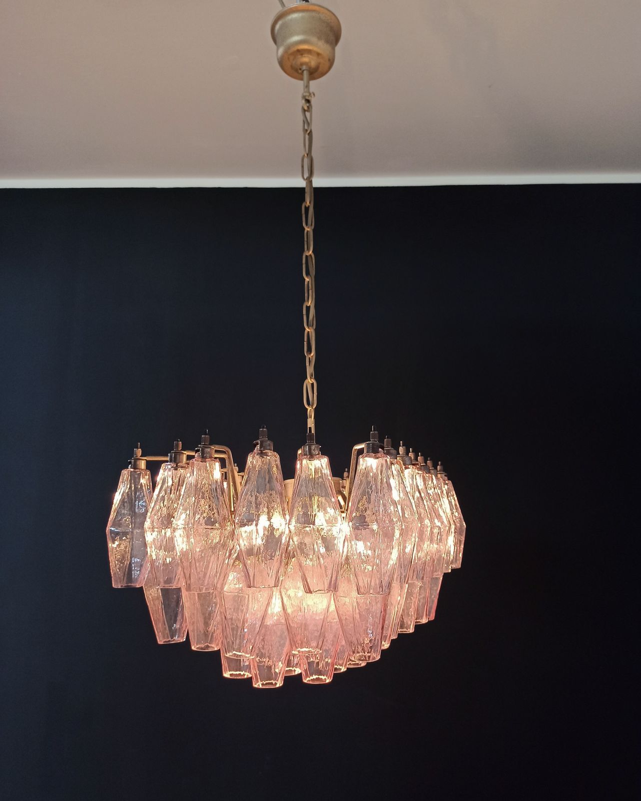 Elegant Murano Poliedri Chandelier   Carlo Scarpa   Pink Glasses photo vinterior