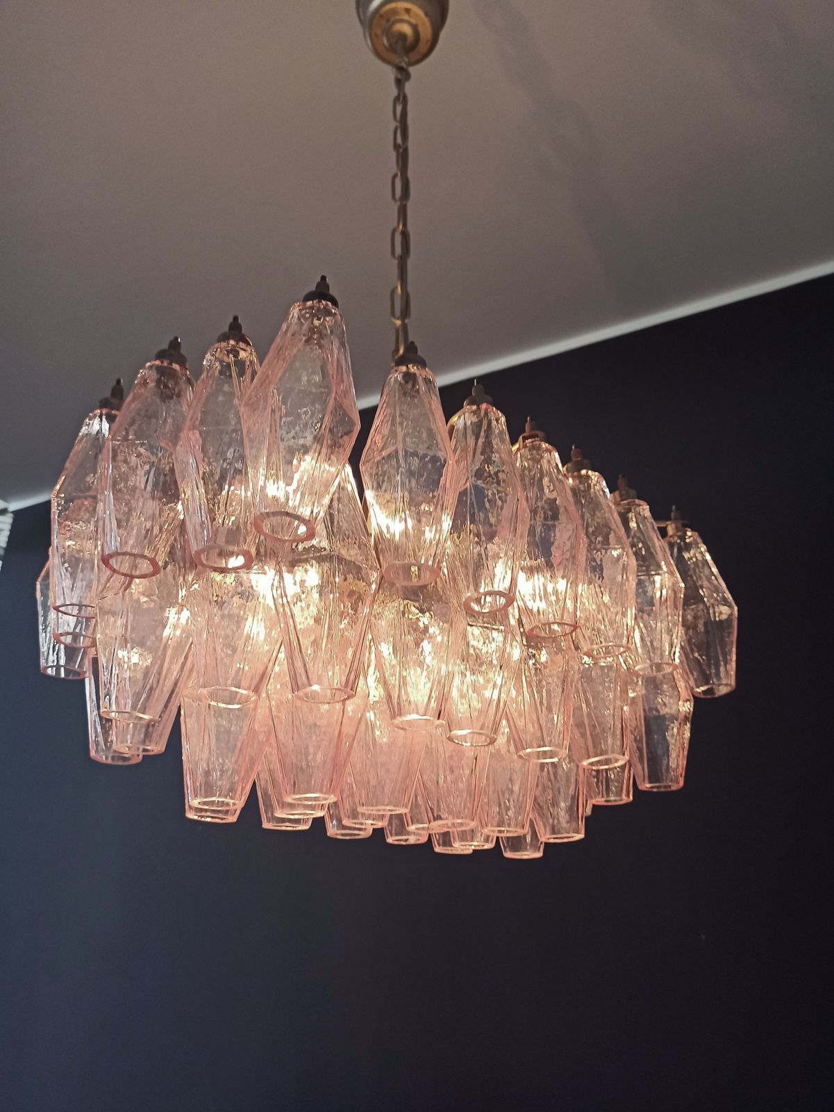 1050.0 Elegant Murano Poliedri Chandelier   Carlo Scarpa   Pink Glasses photo